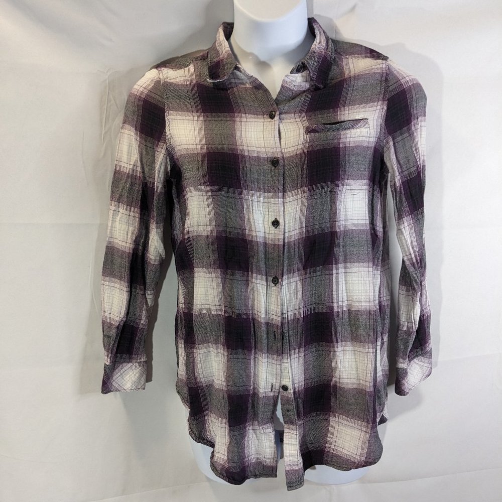 ⭐ Purple Plaid Flannel Women's Shirt - Small